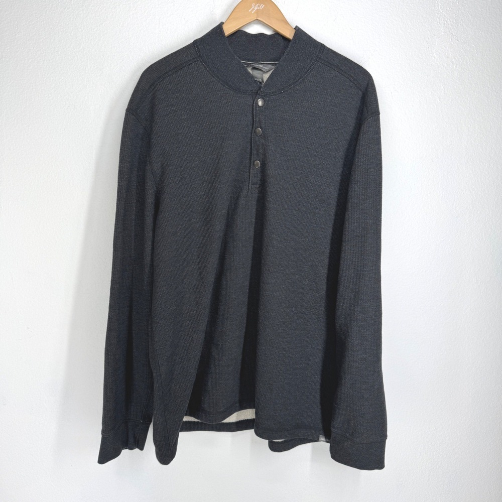 Eddie Bauer Mens Sherpa Lined Waffle Knit Henley Shirt Size XL Tall Thermal Warm